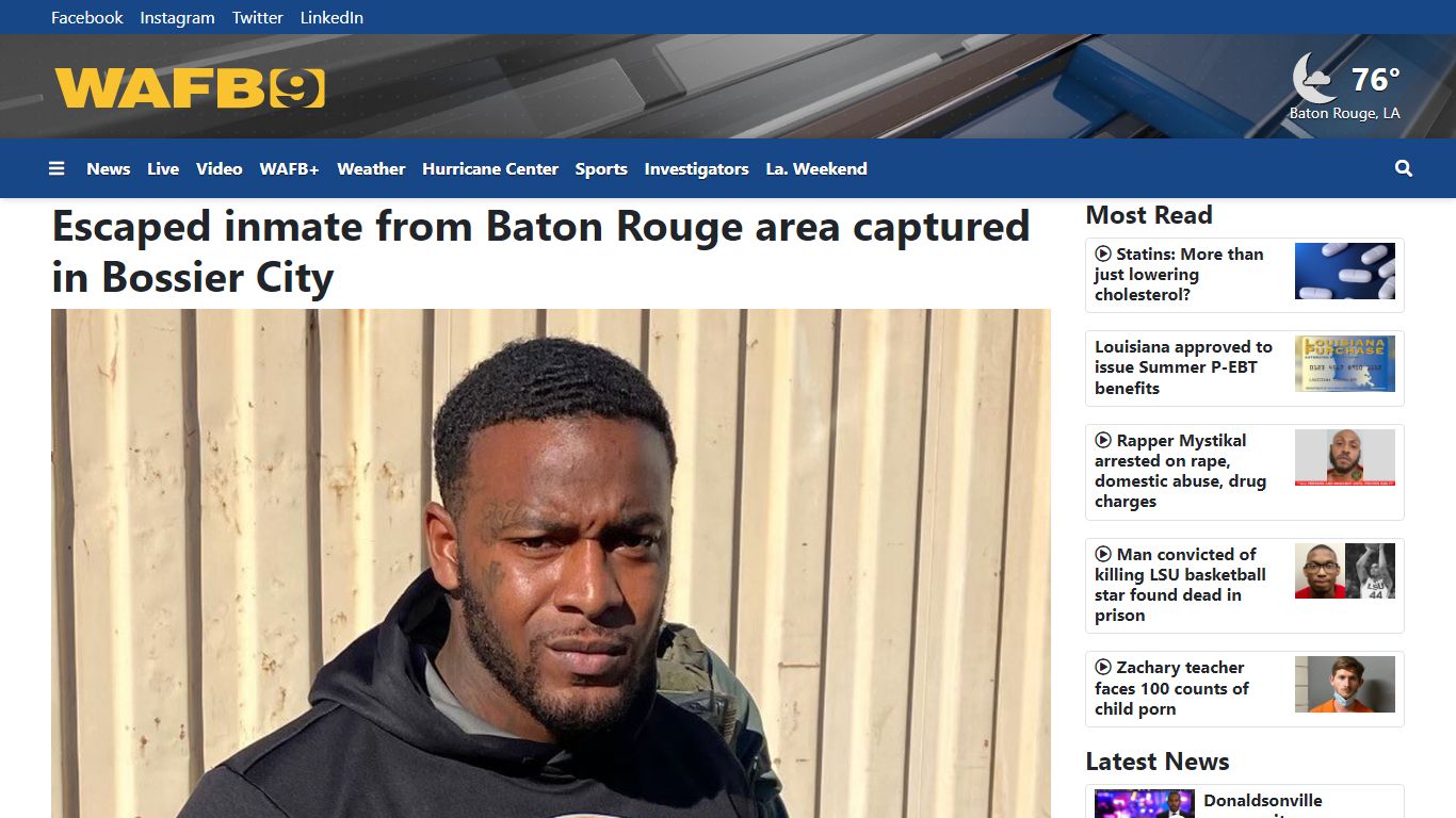 Inmate who escaped Baton Rouge area facility on ...